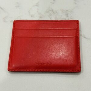 Madewell Orange Red Leather Card Case Wallet Slim Minimalist Unisex Cardholder